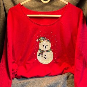 Catherines Red Snowman Sequin Top
